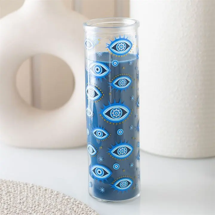 Dark blue tube candle with an all-seeing eye