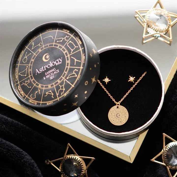 Astrology wheel necklace and earrings