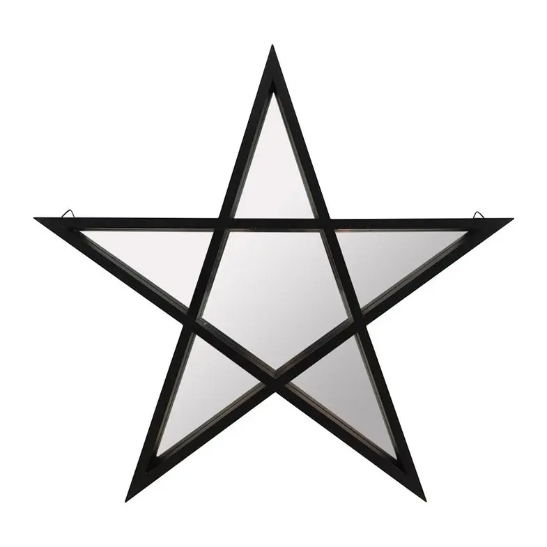 Black framed mirror in a pentagram design