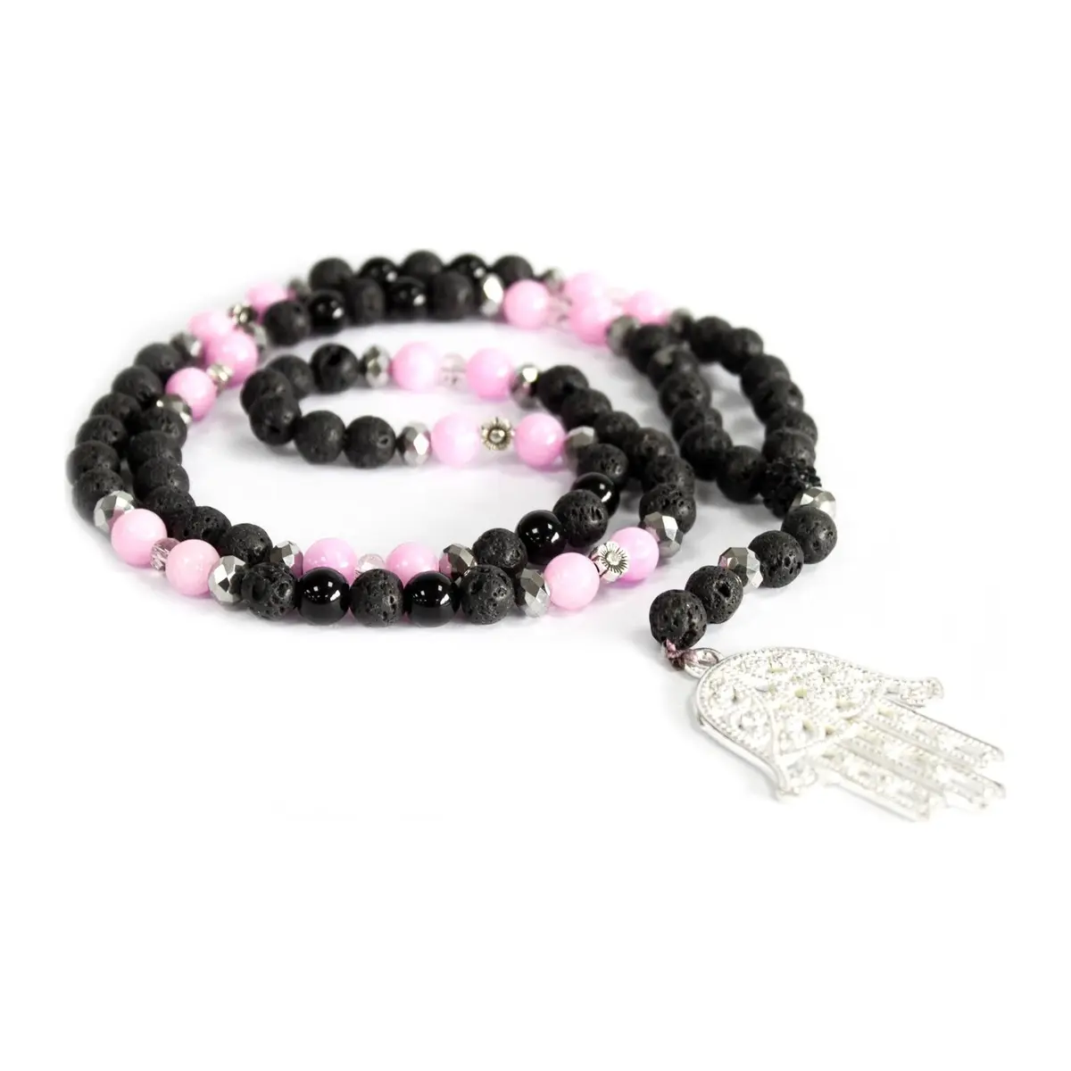 Beaded gemstone charm necklace