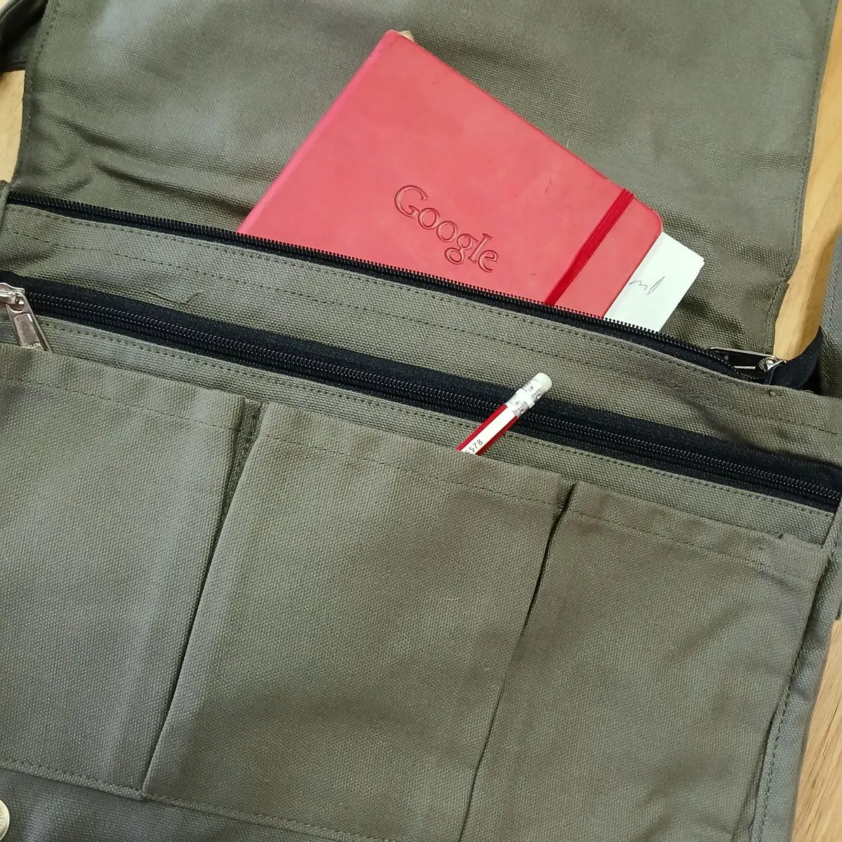 Olive cotton canvas laptop messenger bag