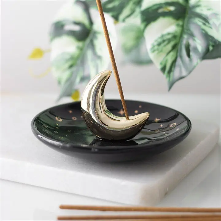 Gold crescent moon incense stick holder