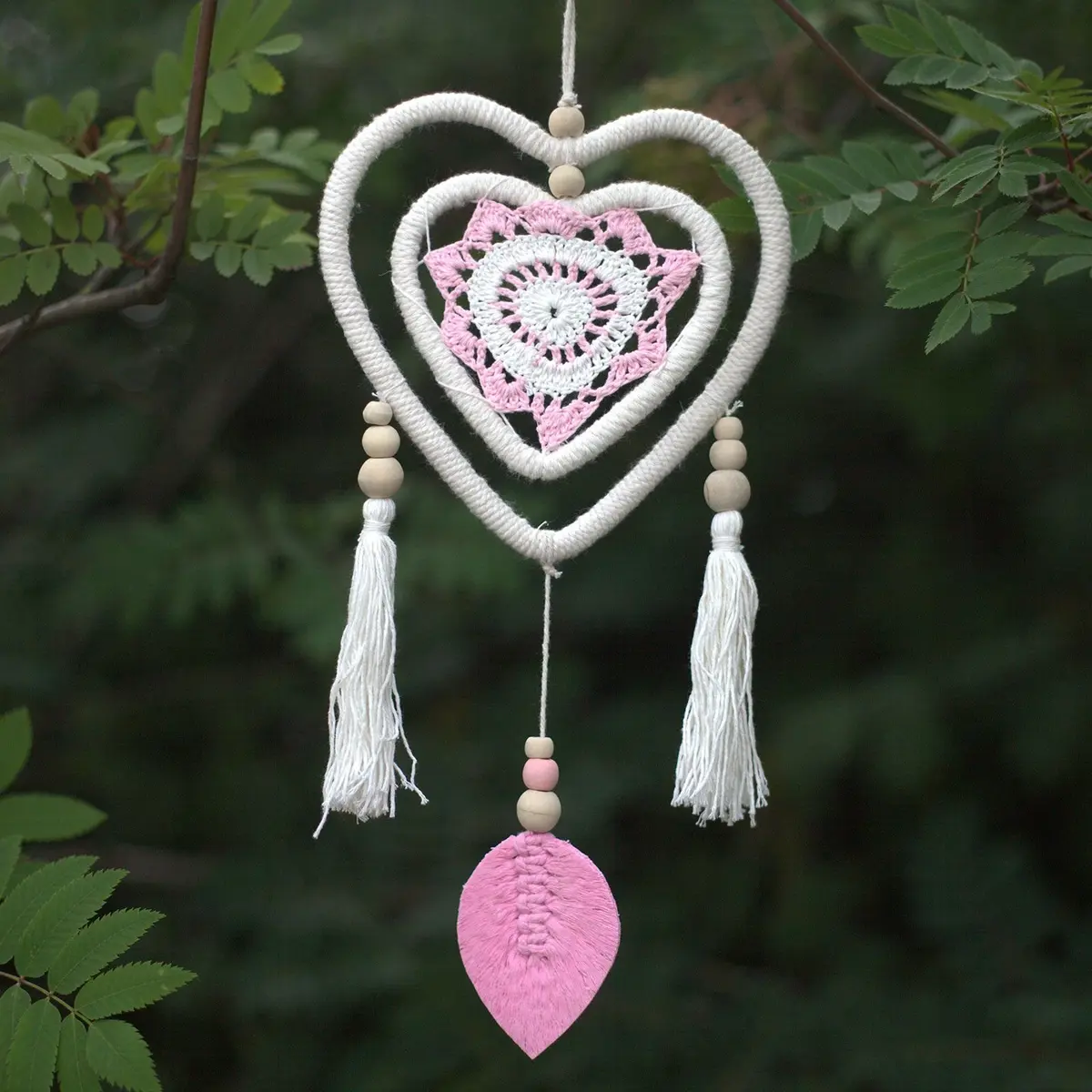 Pink heart within a heart dream catcher