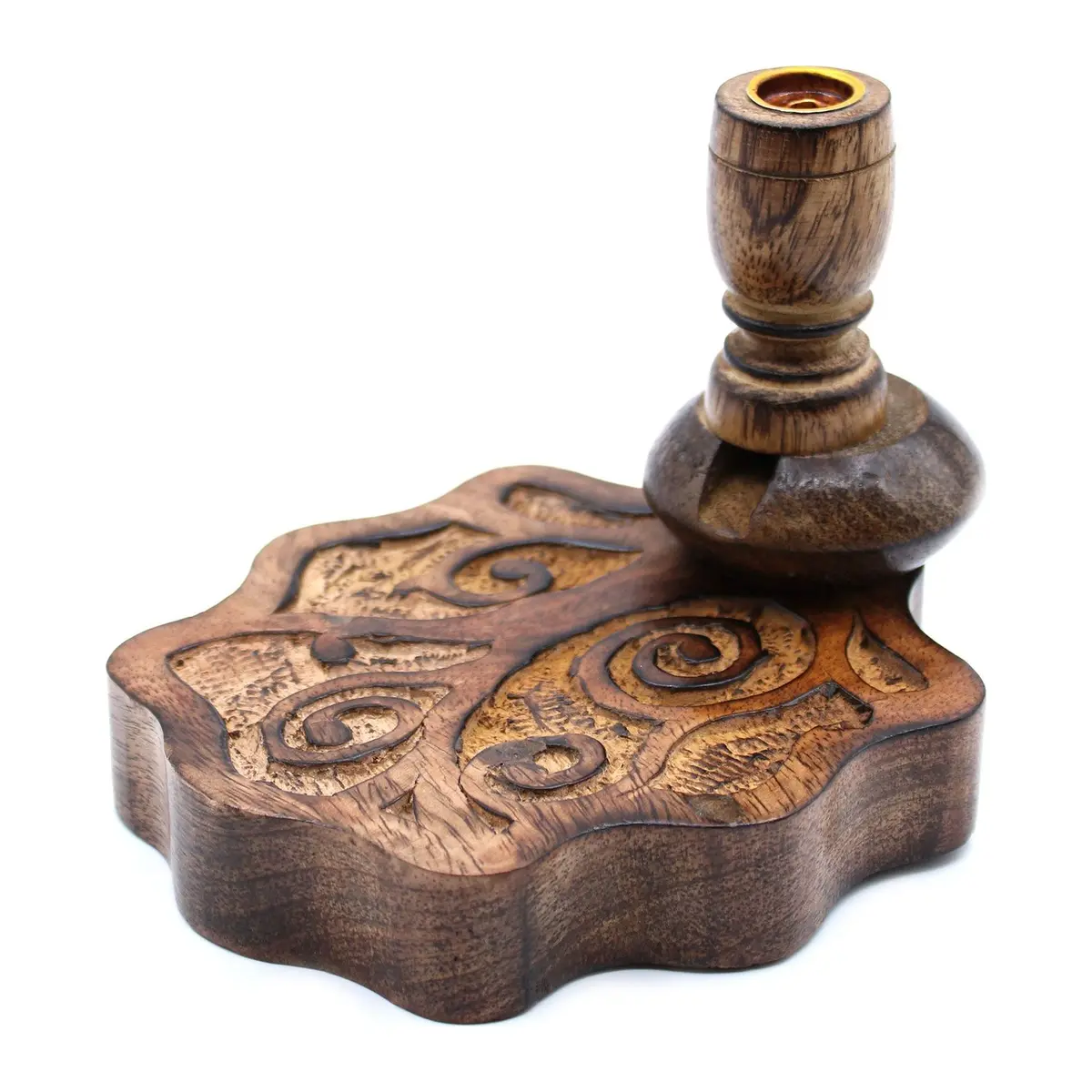 Carved wooden backflow incense burner
