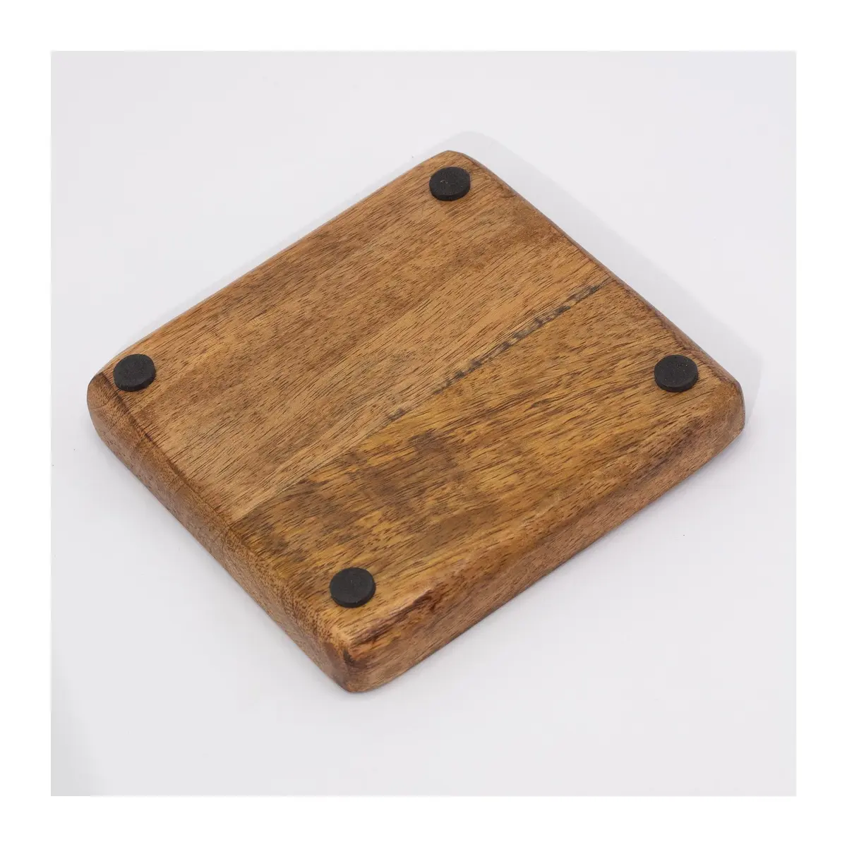 Mango wood tray with a teal mushroom design