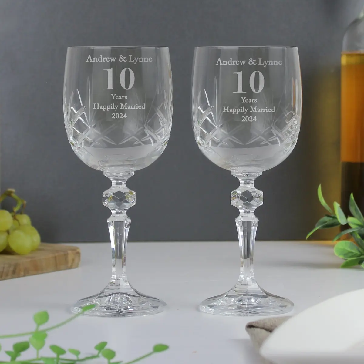 Personalised anniversary crystal wine glasses