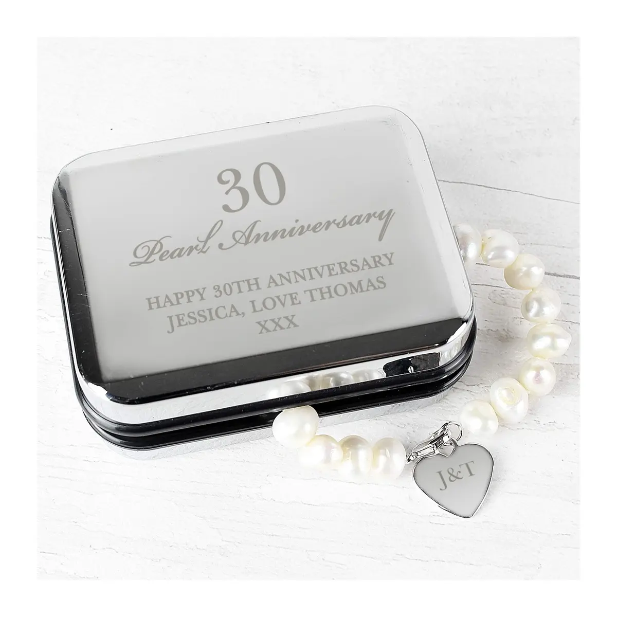 Personalised anniversary pearl bracelet and box