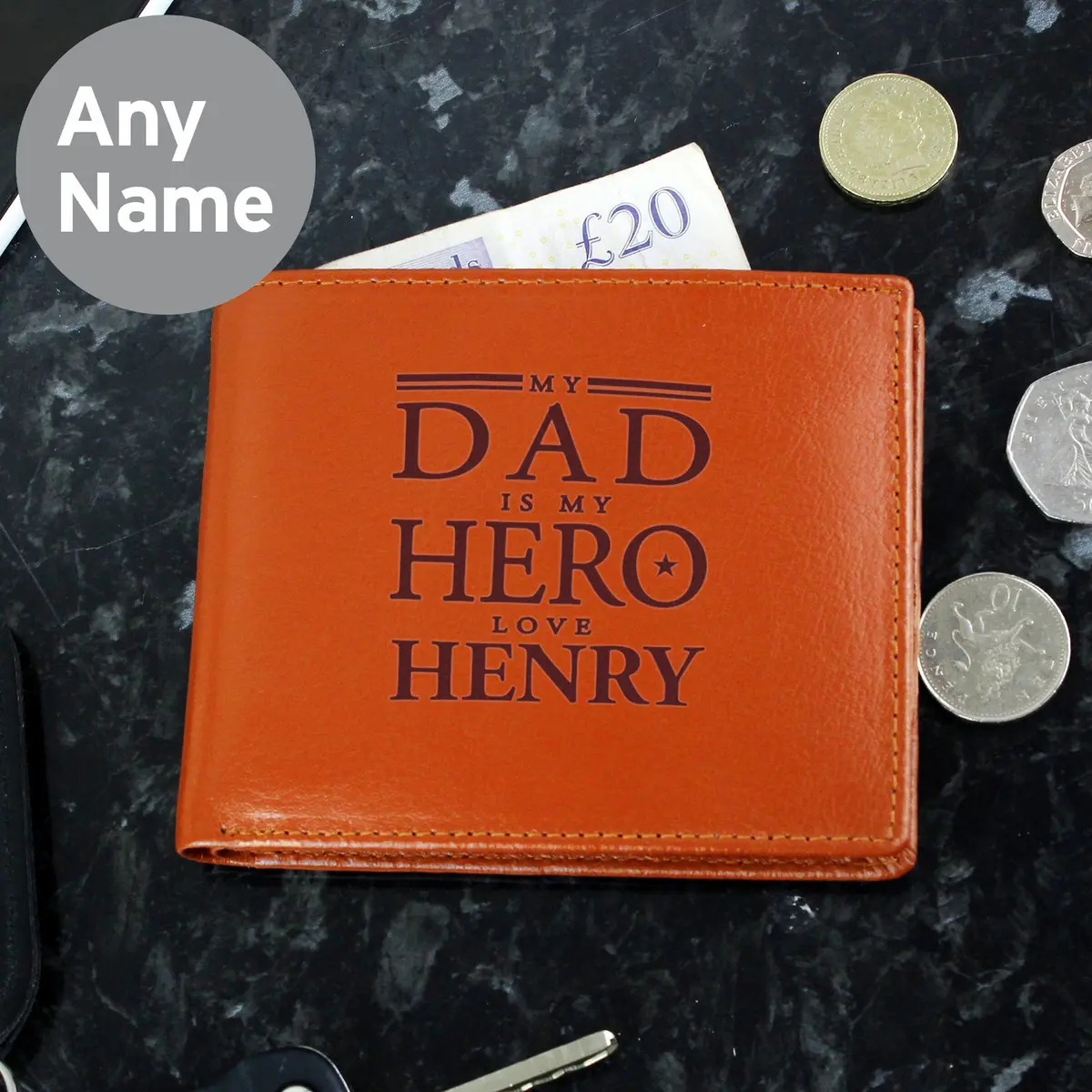 Personalised My Dad is My Hero leather wallet