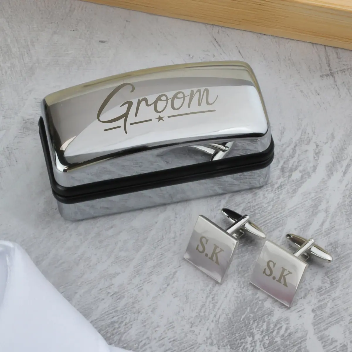 Personalised wedding cufflinks and box