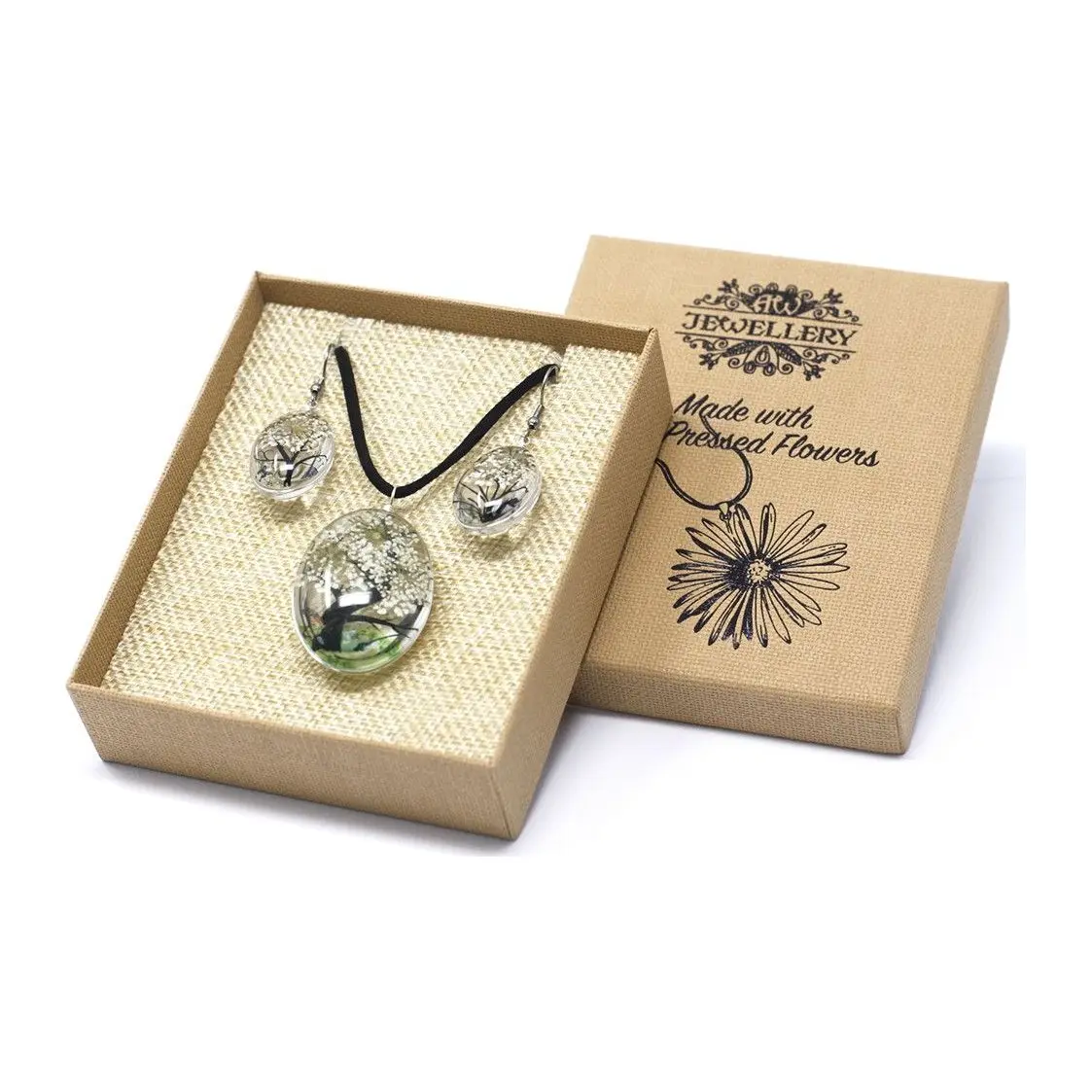Pressed flower tree of life necklace and earrings