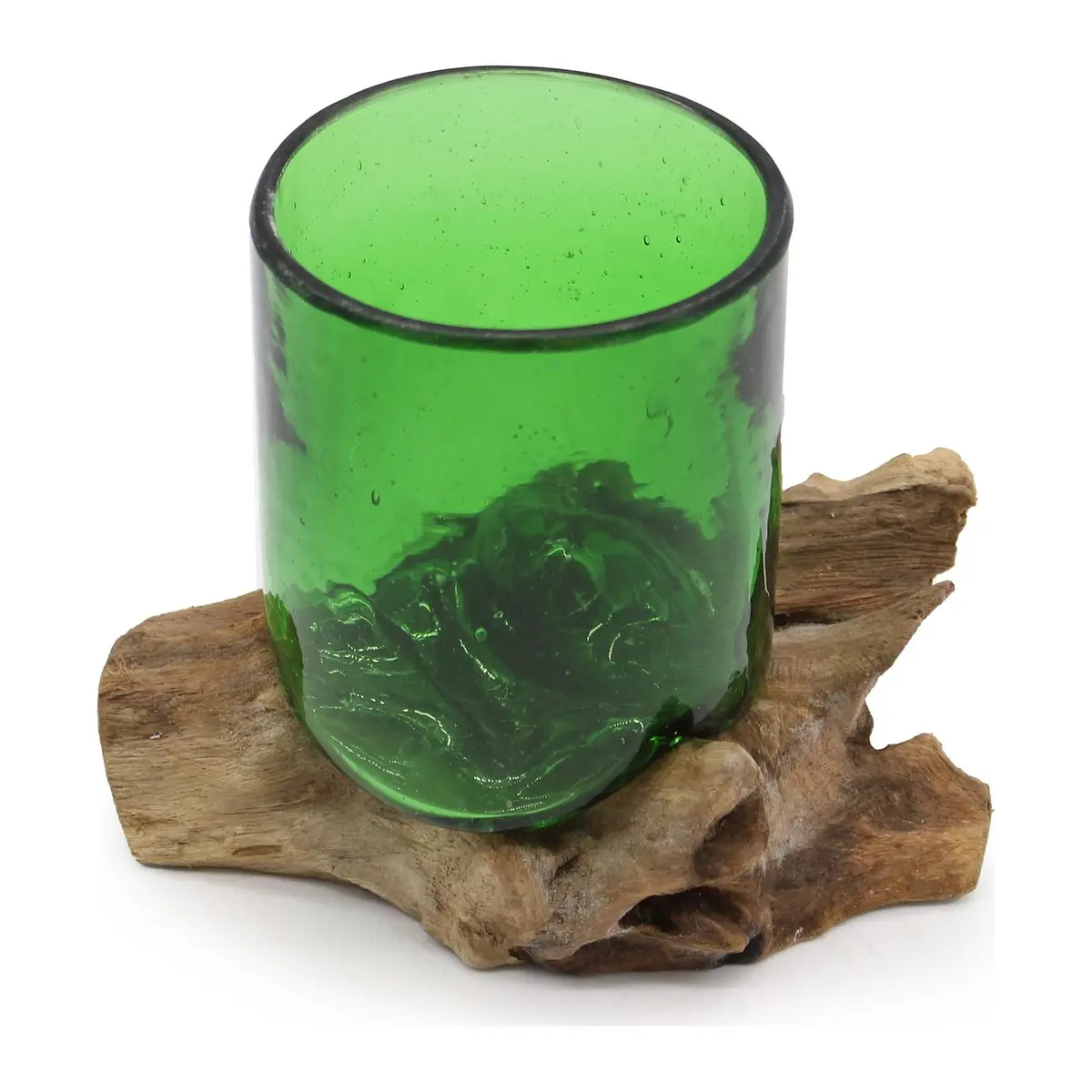 Recycled beer bottle glass on wood