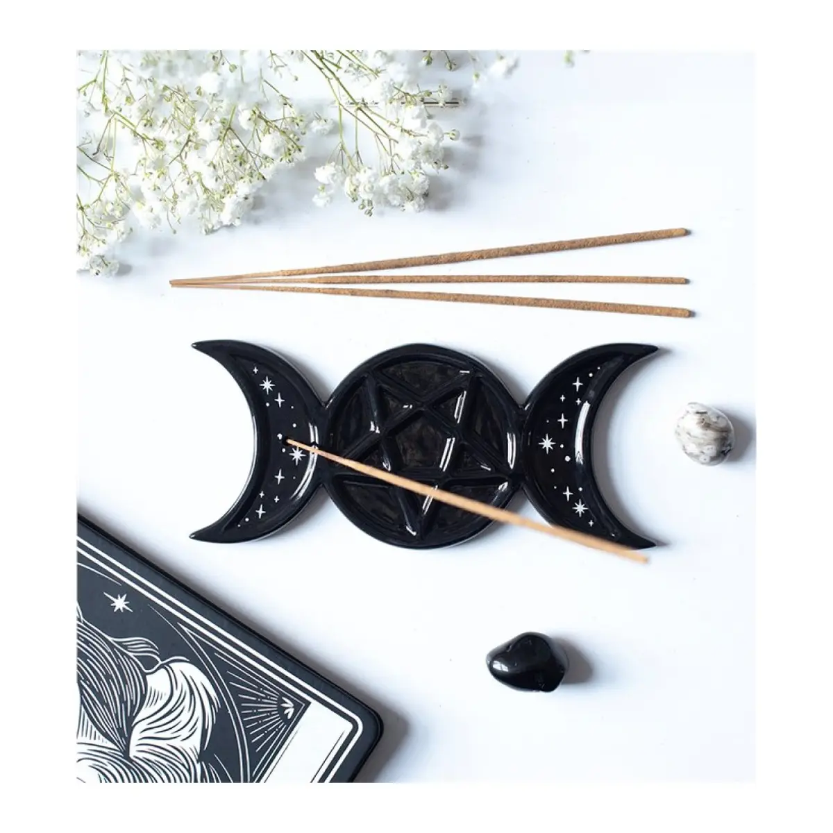 Black triple moon incense stick holder