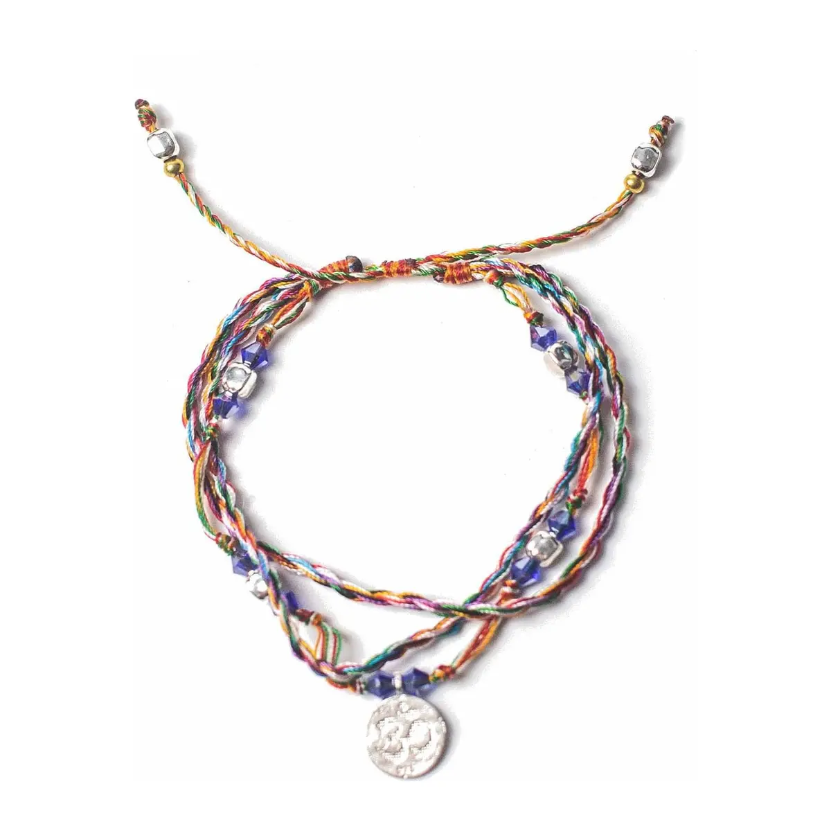 Temple string bracelet with silver beads and an Om charm