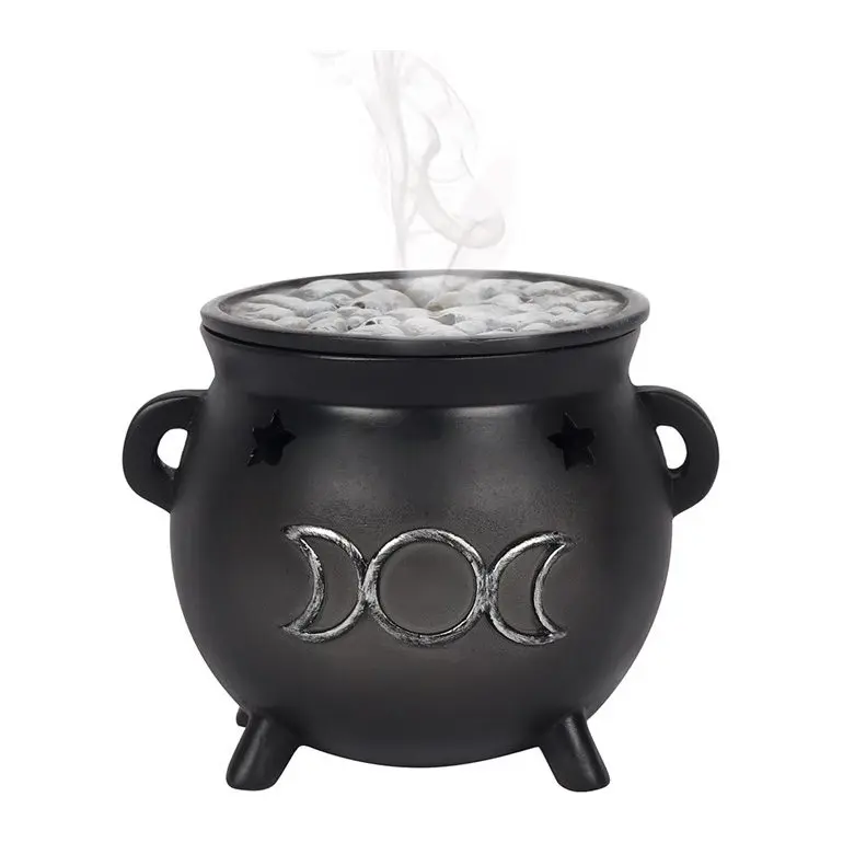 Triple moon cauldron incense holder